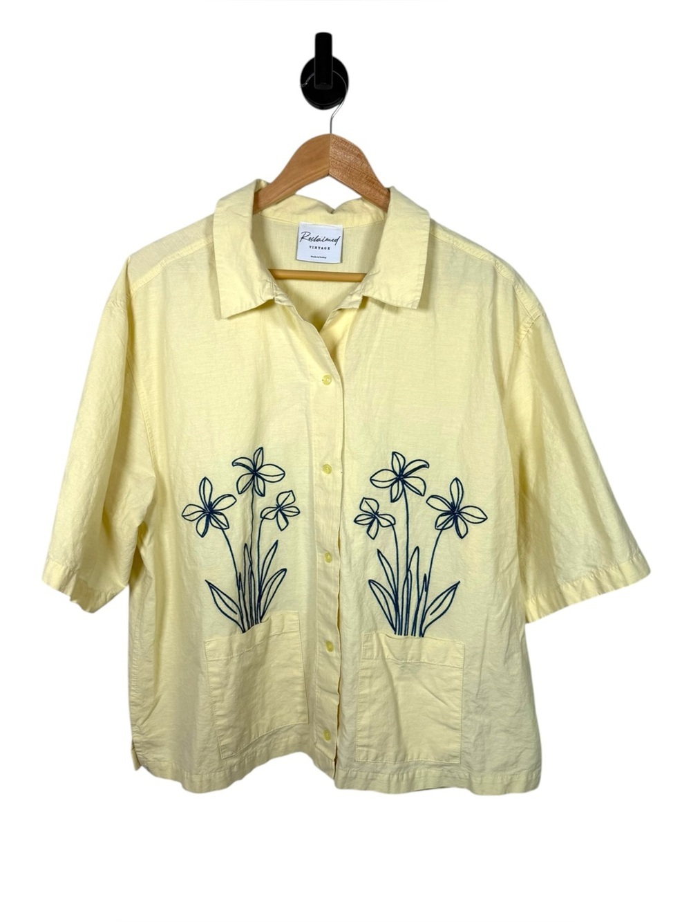 Reclaimed Vintage Floral Embroidered Button Down Shirt Yellow Size M